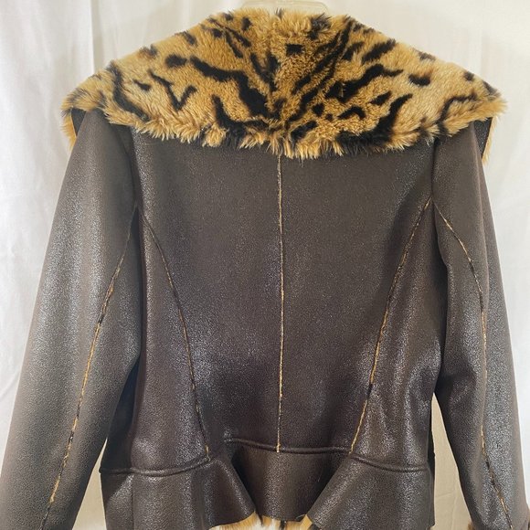 SOLD Incognita Brown Faux Leather Animal Print & Fur Lined Jacket NWOT - Picture 8 of 16